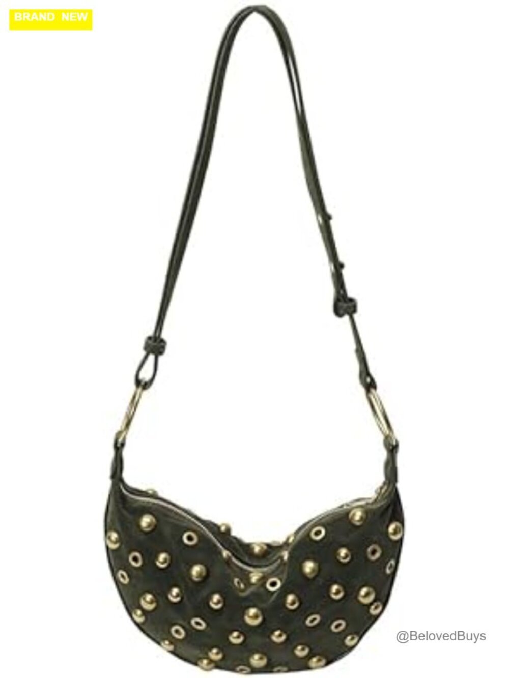 Studded Faux Suede Crescent Crossbody Bag with Adjustable Strap